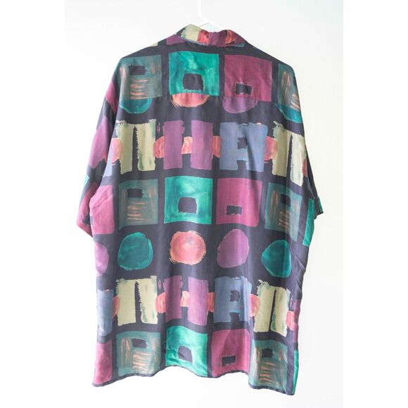 Burma Bibas Retro 90's vintage Fresh Prince 100% Silk Geometric Shirt HipHop XL - Picture 2 of 13
